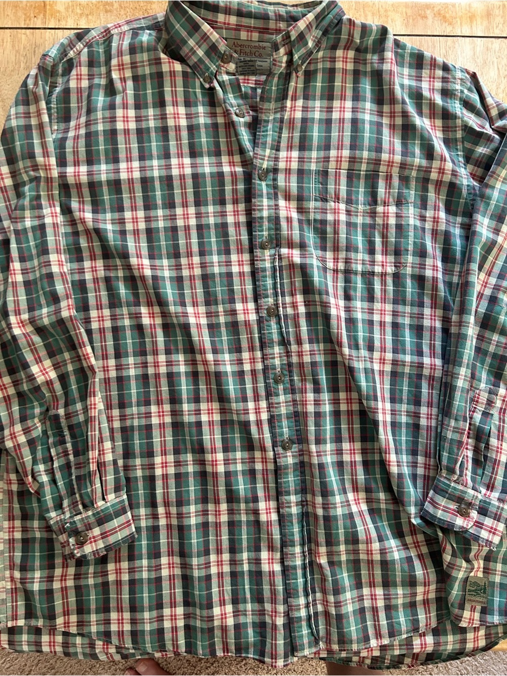 Abercrombie & Fitch The Big Shirt Green Plaid Button-Down Shirt